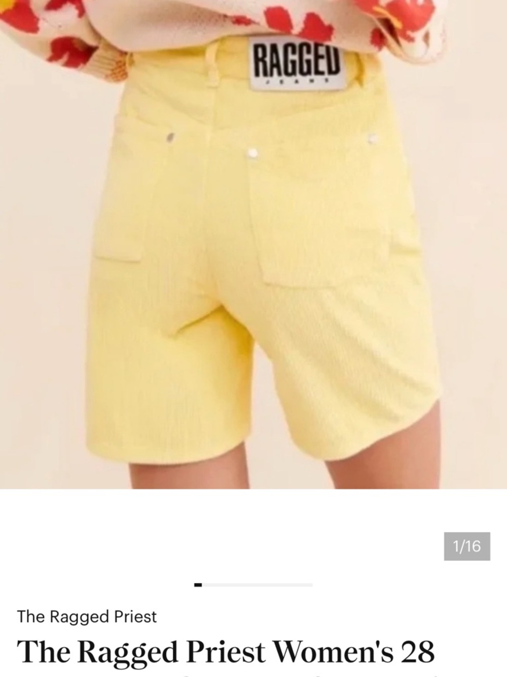 Women Butter Yellow Corduroy Shorts Ragged Priest size 28